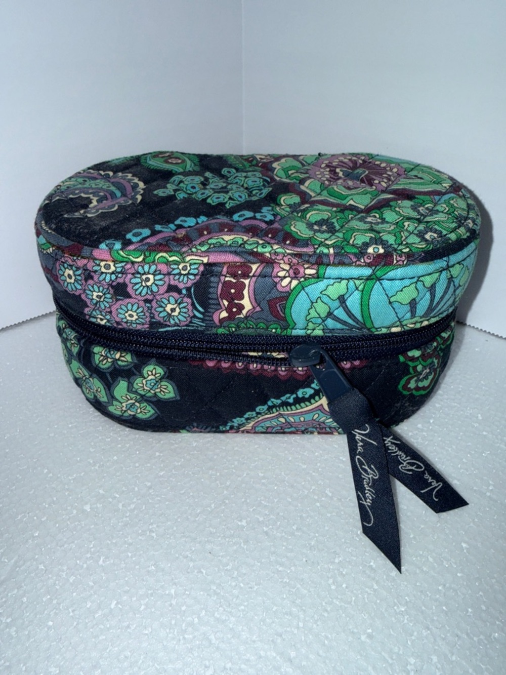 Vera Bradley Black and Green Paisley Quilted Travel Jewelry Case